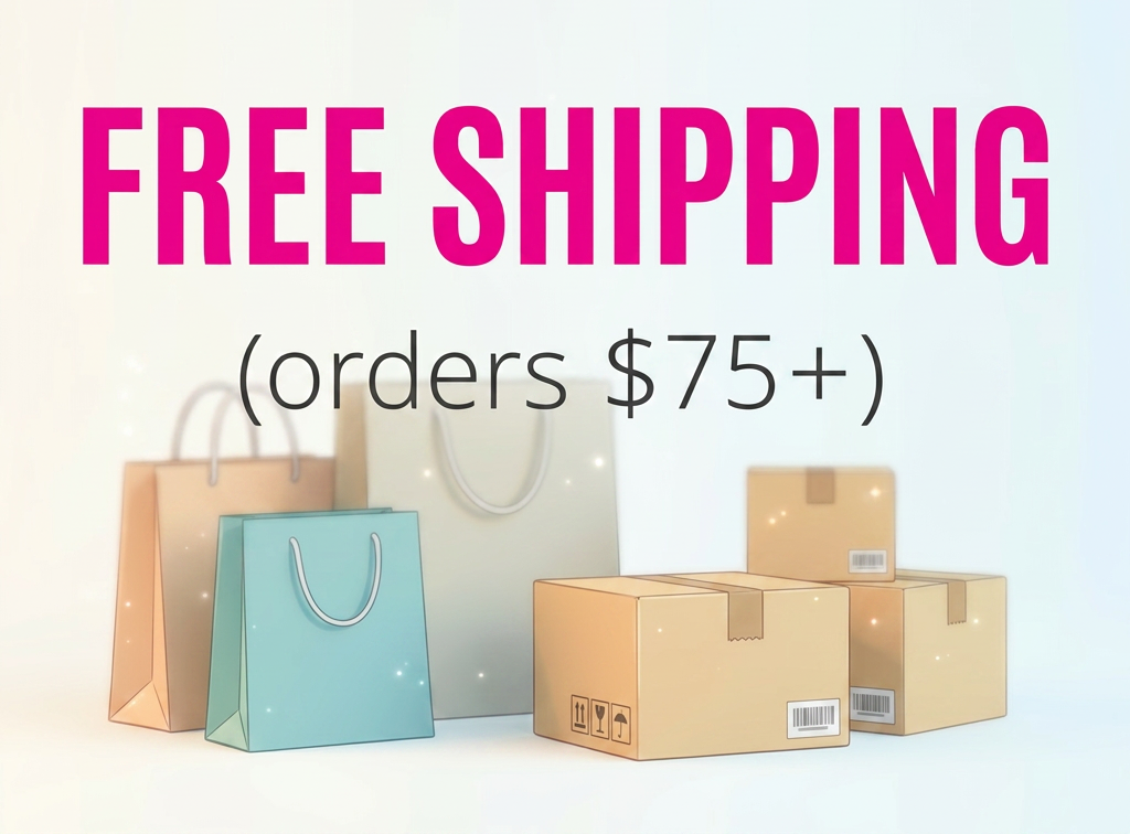 Free shipping text with shopping bags and boxes in background